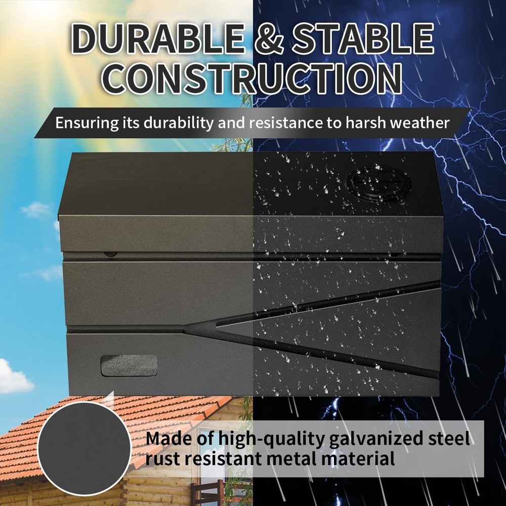 Wall Mount Mailbox, Large Capacity Mailbox for House, Black