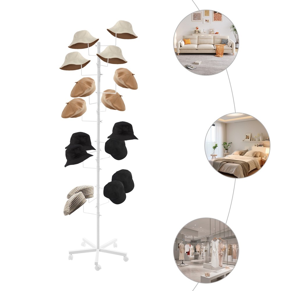 Freestanding Hat Rack with Adjustable Hooks & Lockable Wheels for Easy Display！