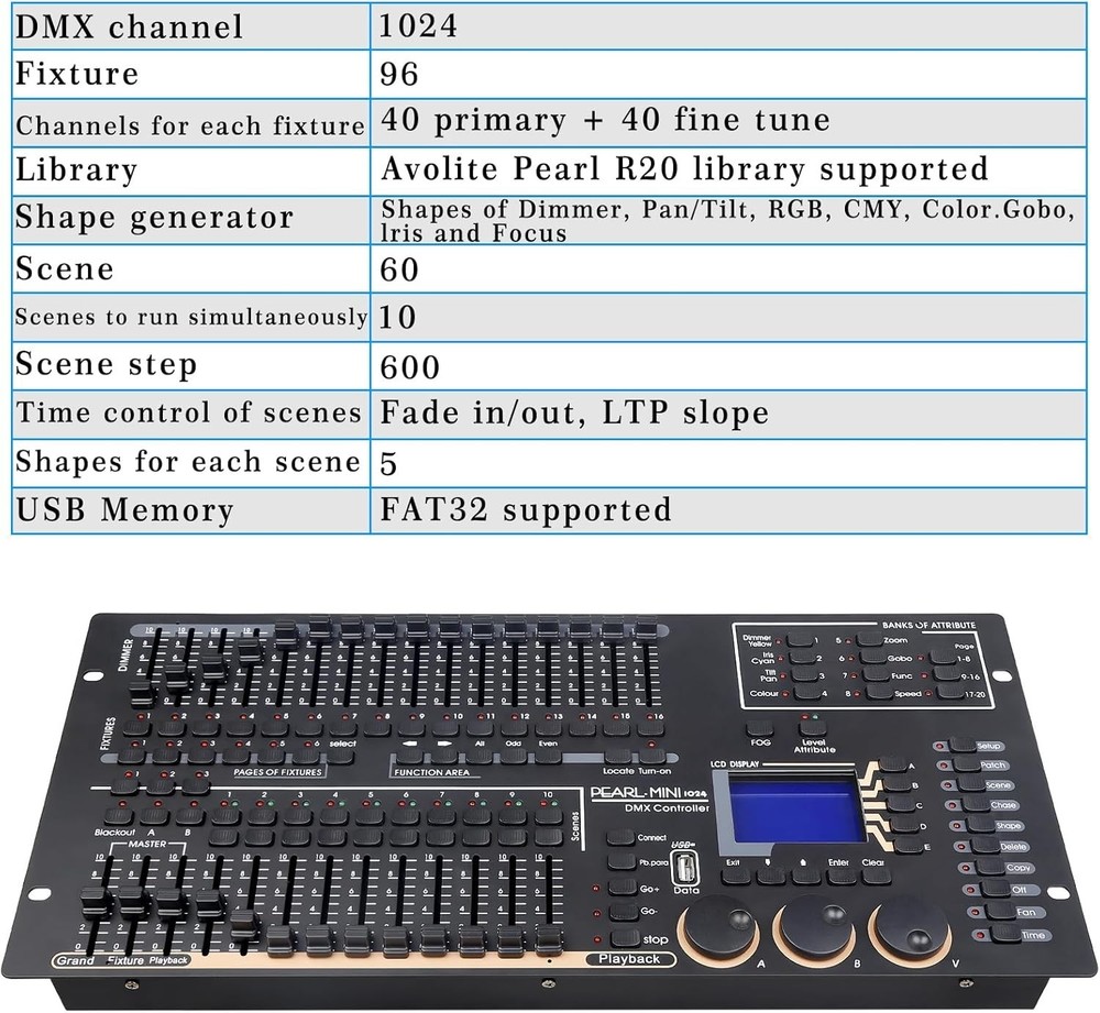 Compact Stage Lighting Controller - 1024 Channels, 60 Scenes & Real-Time Control