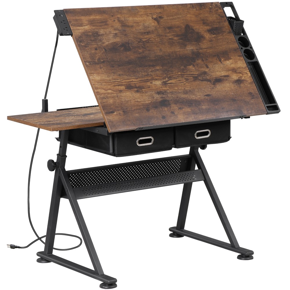 Drafting Desk Drawing Table Adjustable with Stool Arts & Crafts Charging Station