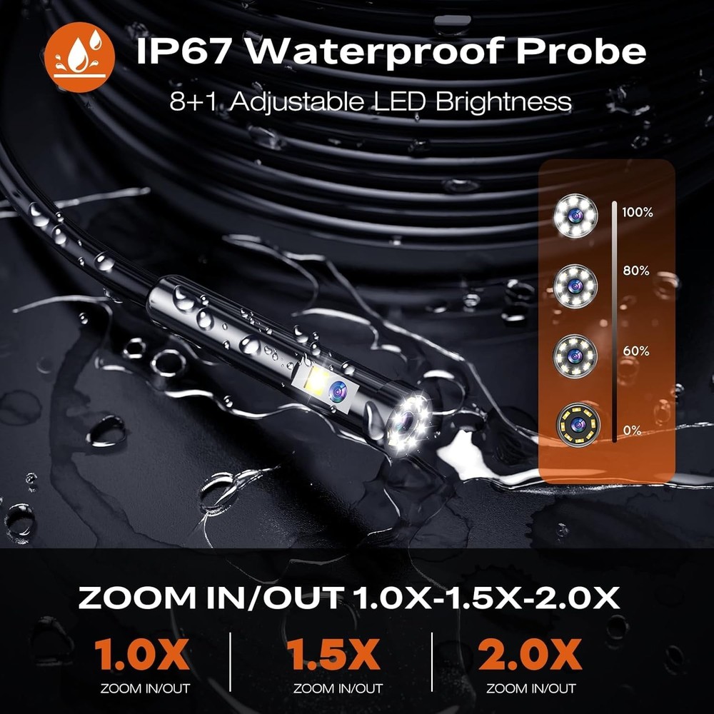 Dual Lens Borescope Camera, 4.3" HD IPS Screen