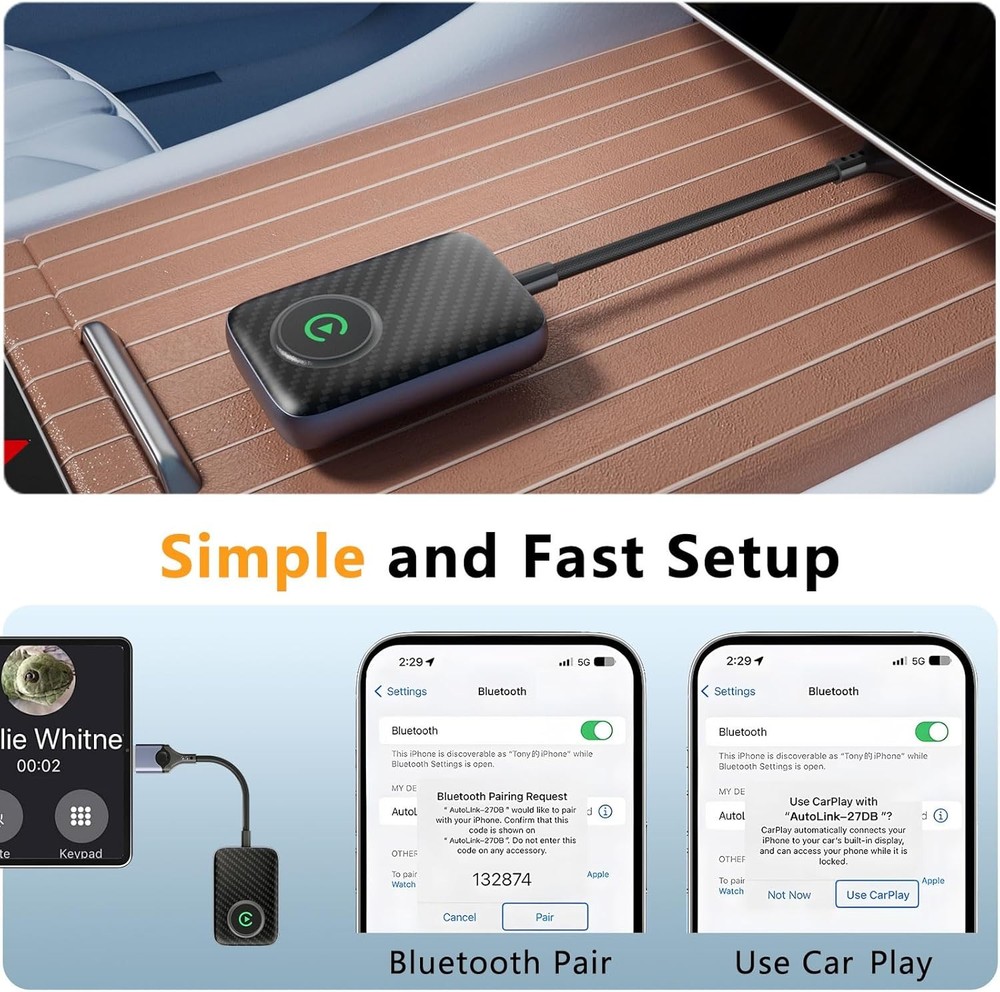 2024 Upgrade Wireless CarPlay Adapter, Plug & Play, Converts Wired to Wireless