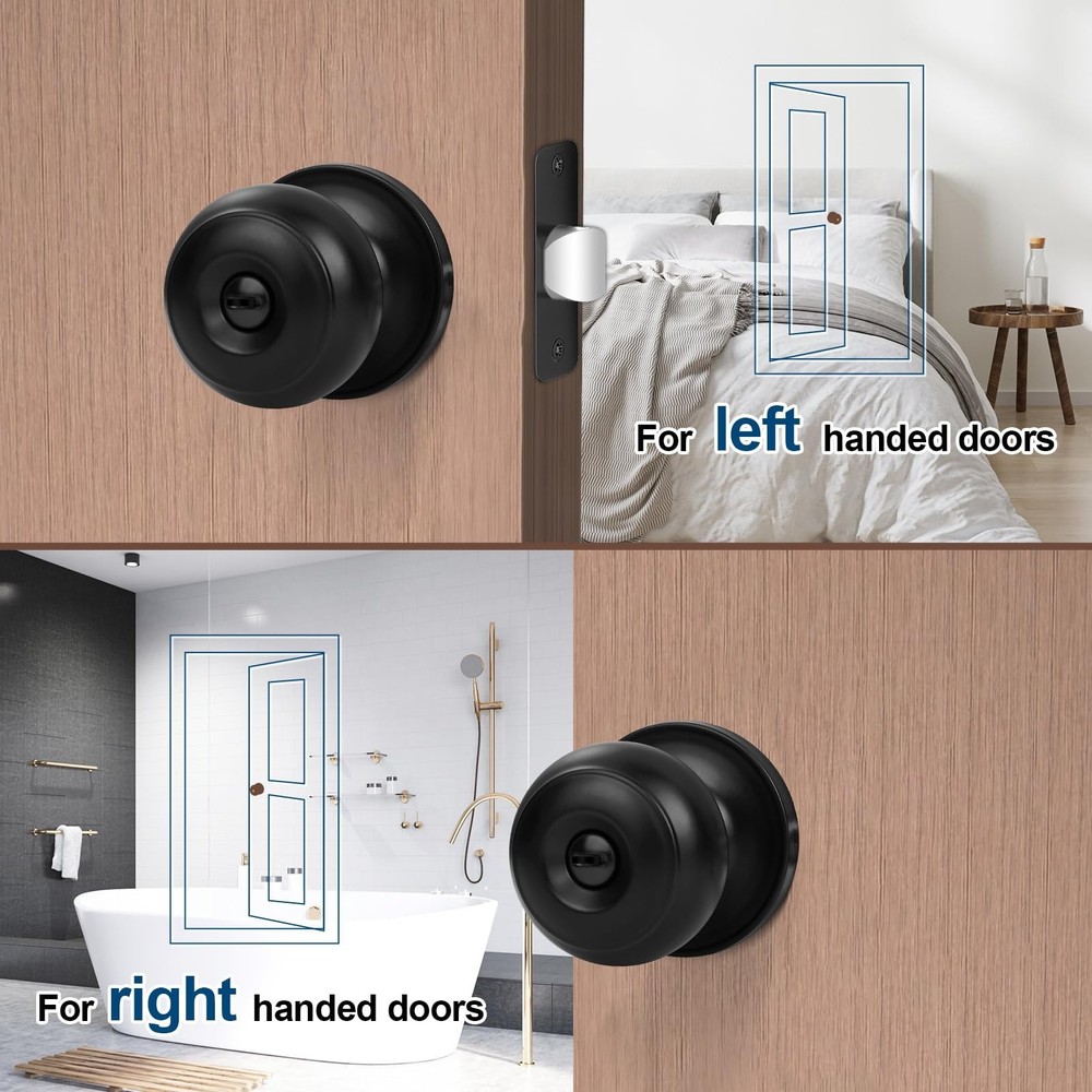 Estmoon 5 Pack Interior Door Knobs Black Privacy Door Handle, Keyless Door Lo...