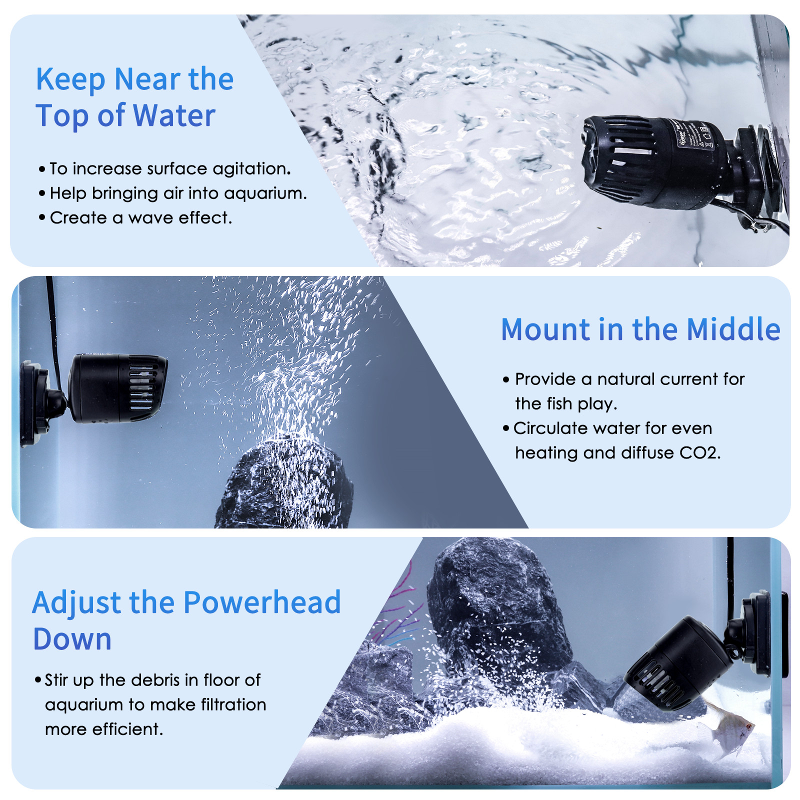 hygger Fish Tank Wave Maker for Aquarium Circulation Submersible 15-100 Gallon