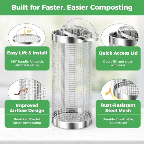 2 Pack Worm Composter Worm Bin, Stainless Steel Inground Compost Bin with