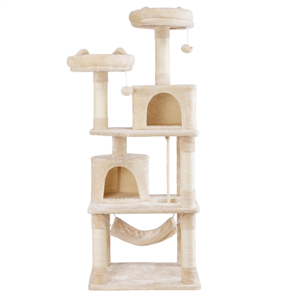 62.5" Multi-Level Cat Tree Tower w/ 2 Condos, Hammock & Scratching Posts Beige