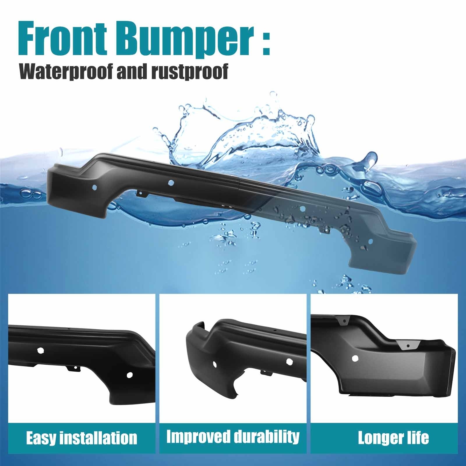 Front Bumper For 2019-2021 GMC Sierra 1500 Black With Sensor holes