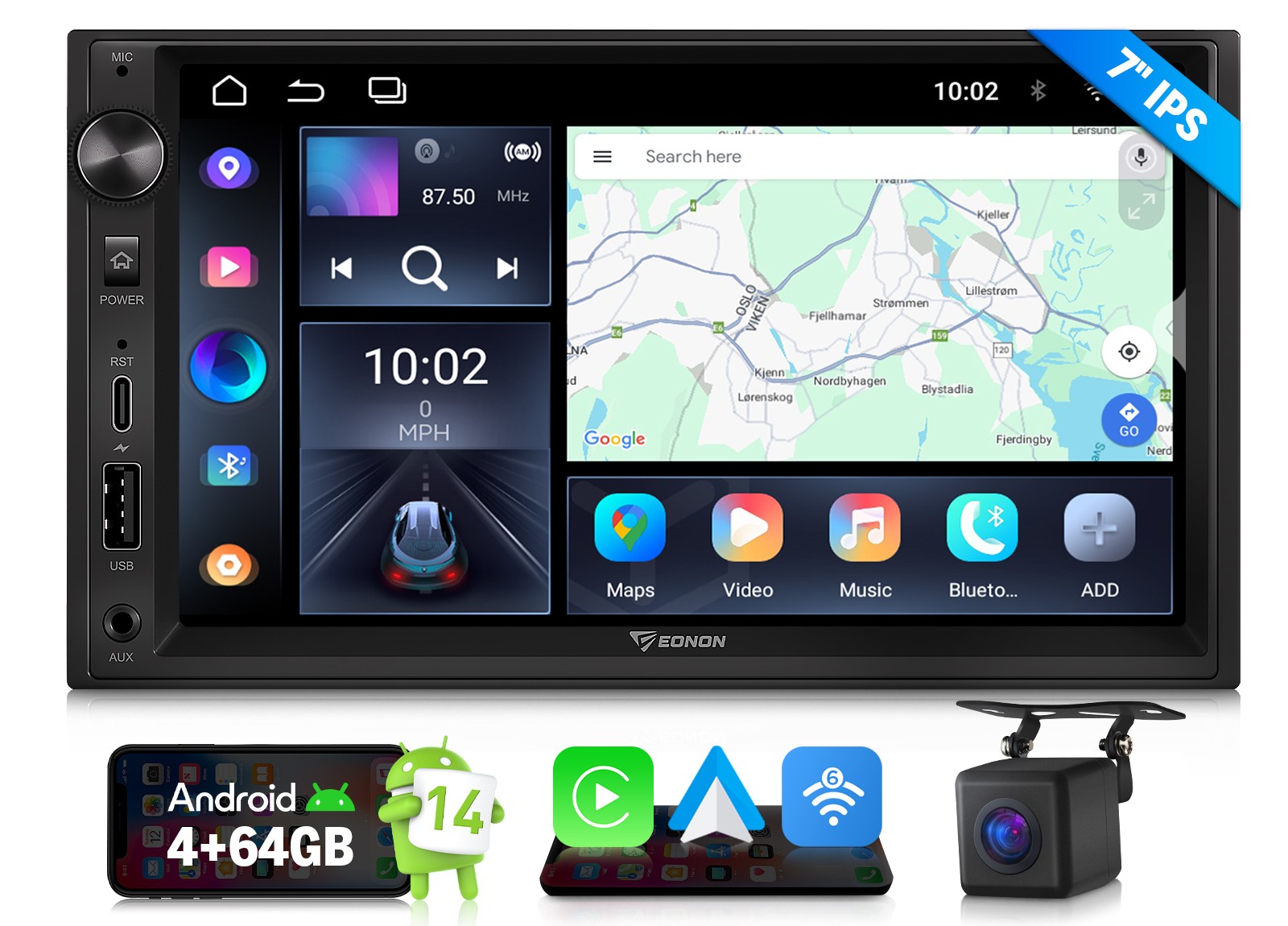 Eonon UX7A GPS Navigation 7" Android 14 4+64 Double DIN Car Stereo CarPlay Radio