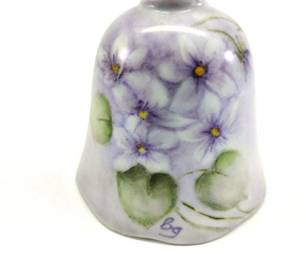 Vtg Hand Painted Violets Porcelain Bell Signed