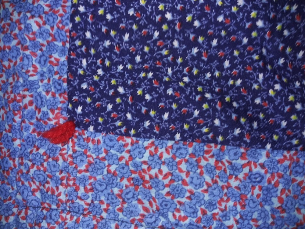 Handmade Tied Light Patchwork Quilt Floral & Solid Squares 74" X 52"