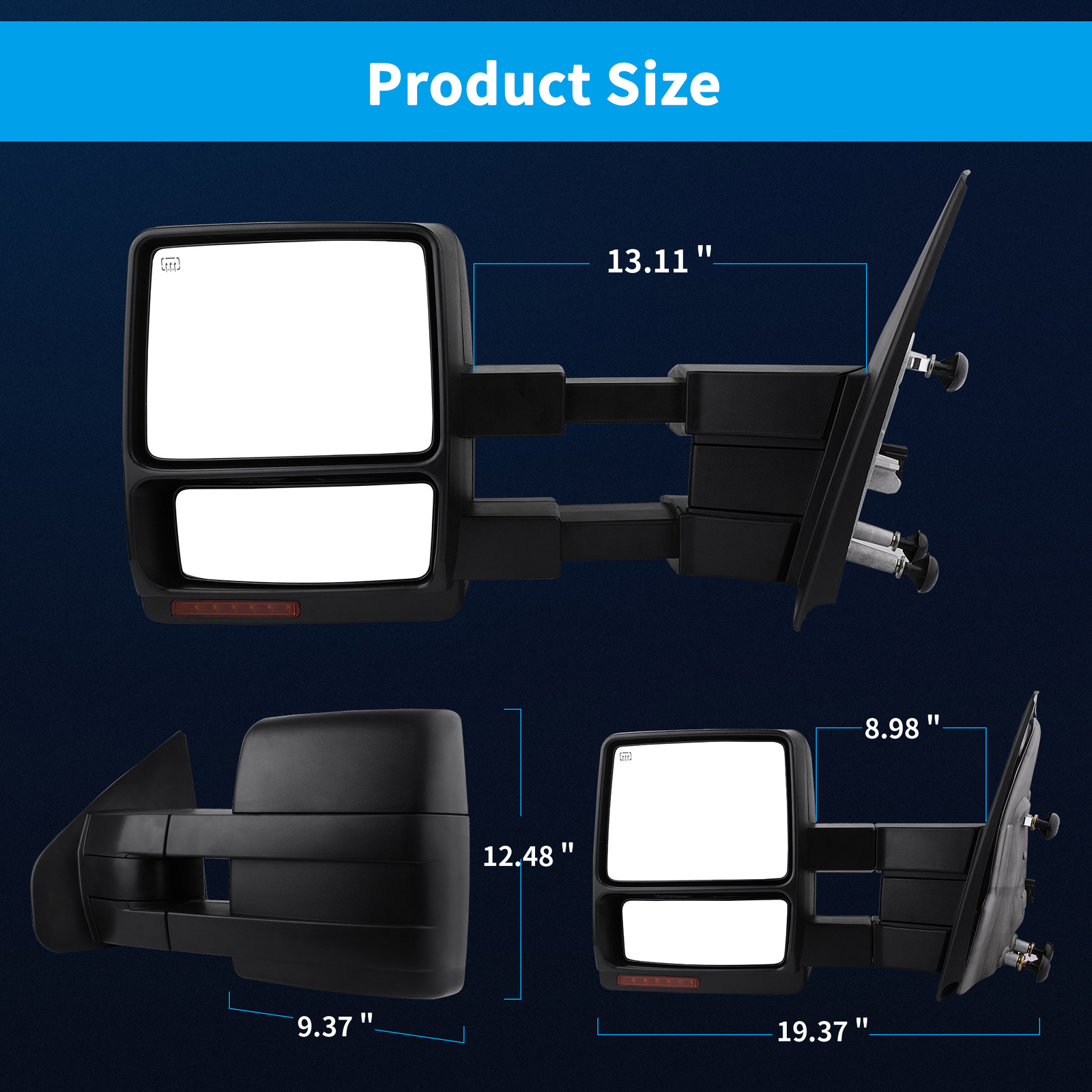 Pair Power Heated Tow Mirrors for 07-14 Ford F-150 F150 Puddle LED Turn Signals