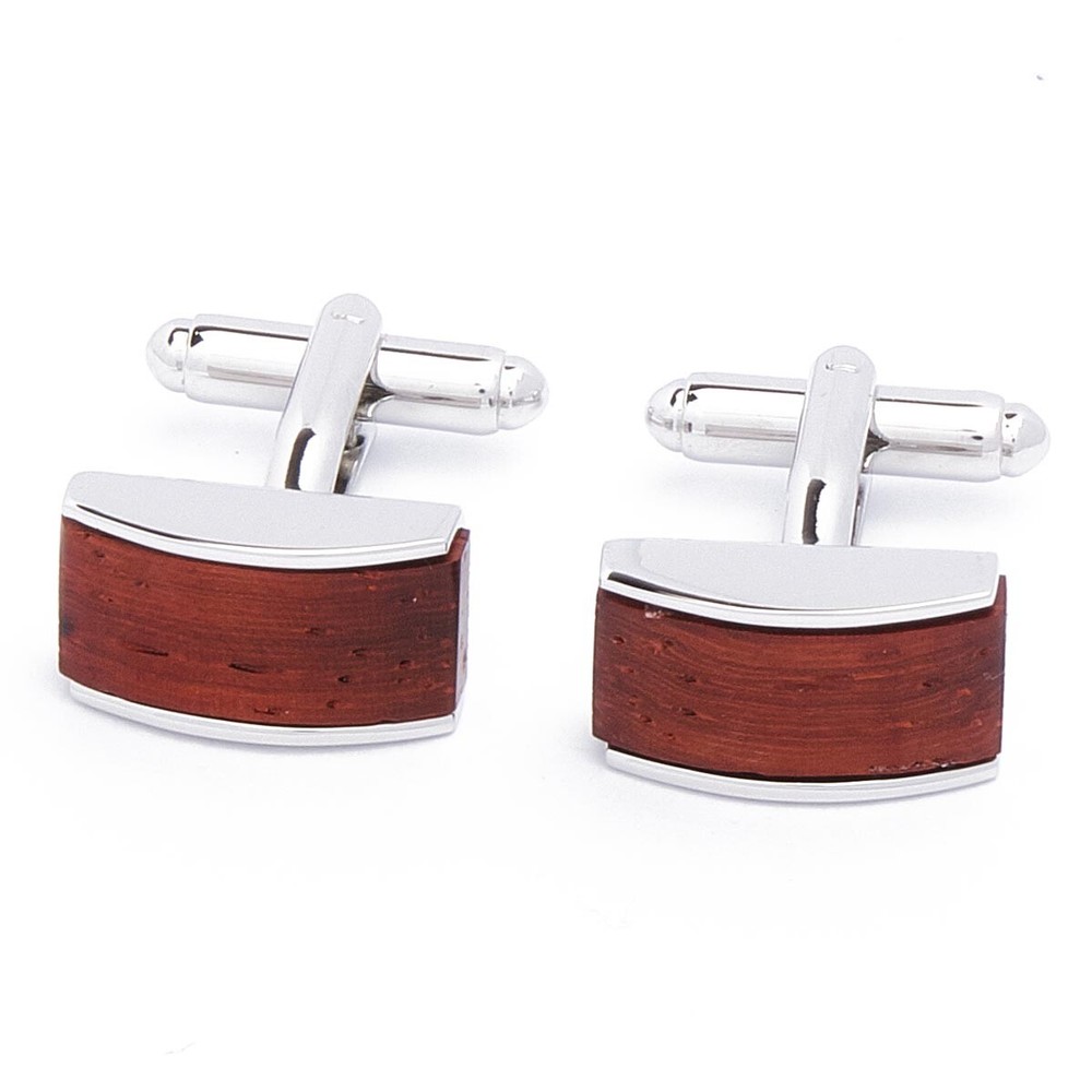 Cufflinks - Pallisander Wood Rectangle Brown and Silver