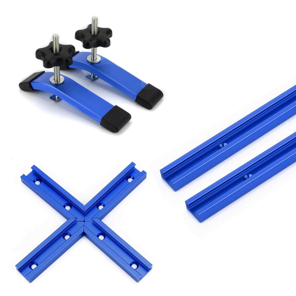 24" T-Track with 2 Hold-Down Clamps Intersection for Woodworking 2 Pack