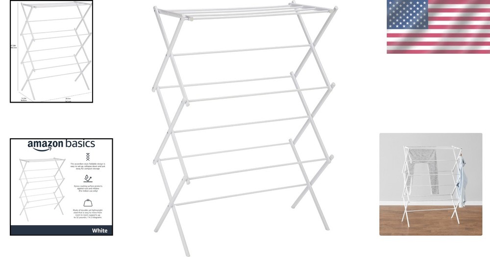 Durable White Folding Laundry Rack for Efficient Air Drying, 14.5" D x 29.5" W