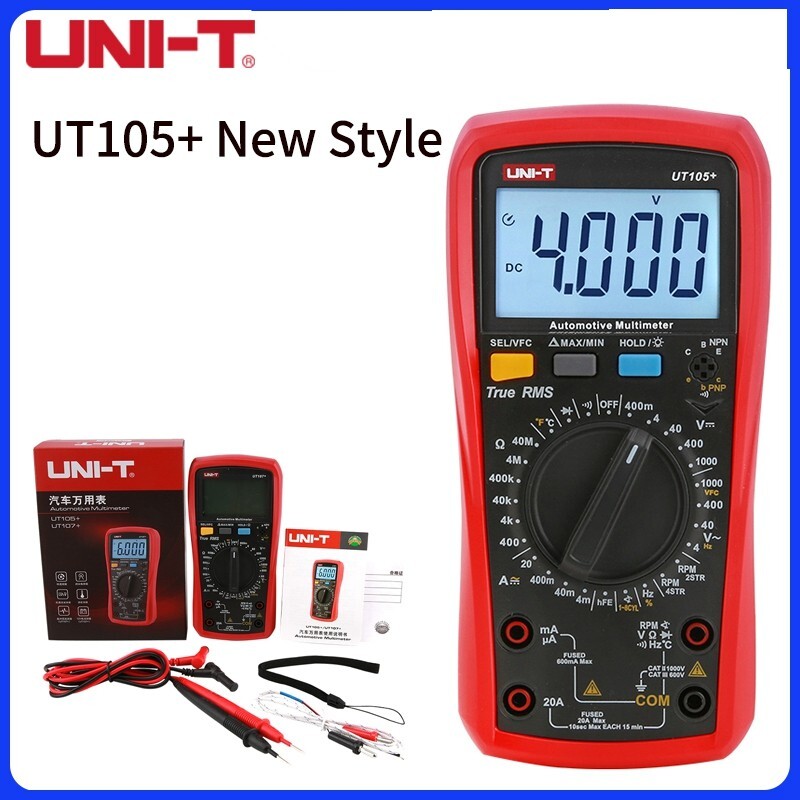 Automotive Digital Multimeter UNI-T UT105+ TRMS LPF Dwell Angle RPM Temp Tester