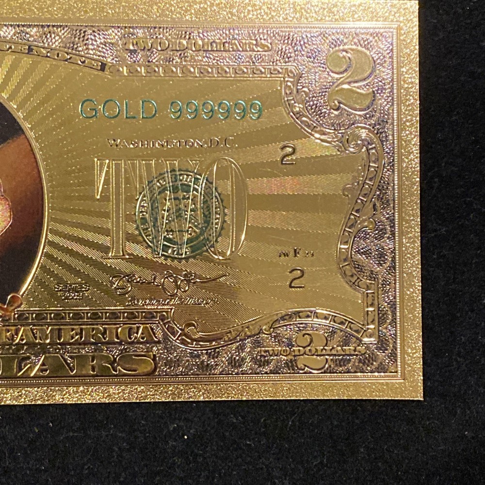 $2 Gold Foil Novelty Banknote Colorized Upside Down Portrait