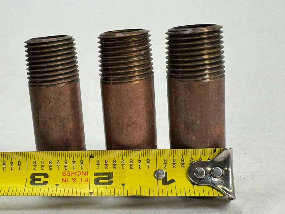 (3-PACK) Brass Nipple 1/2" NPT Schedule 40 x 2-1/2" Long, Thread Both Ends