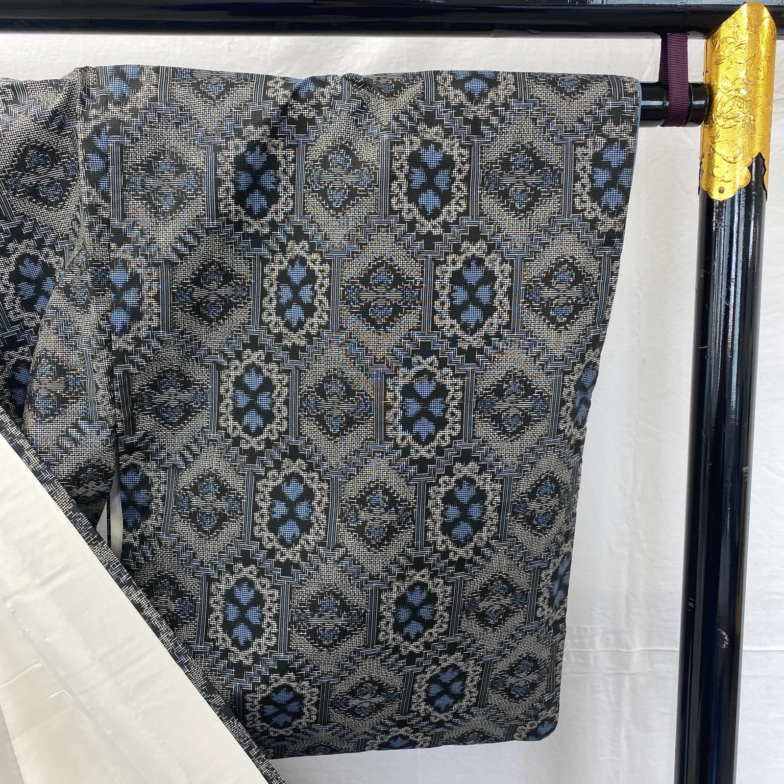 Japanese Vintage Kimono Silk Gray Oshima Traditional Authentic Length 66 in