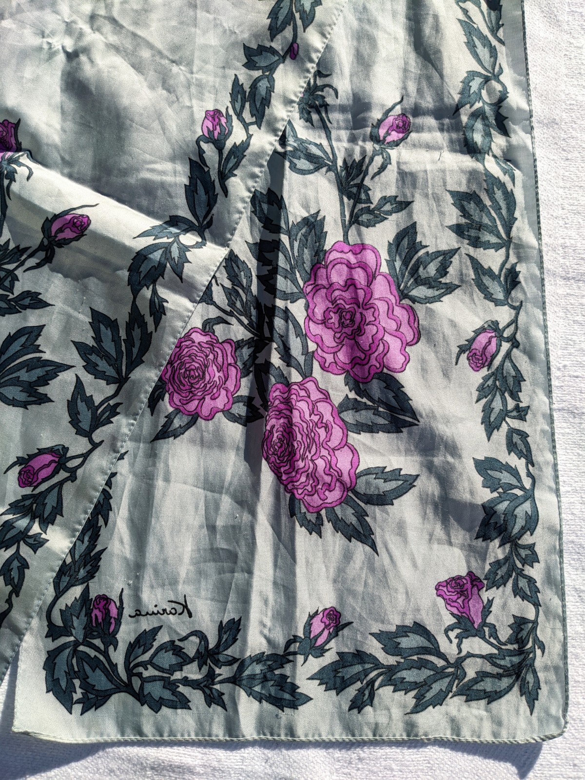 Vintage satin gray pink floral victorian rose boho goth pin up gypsy scarf