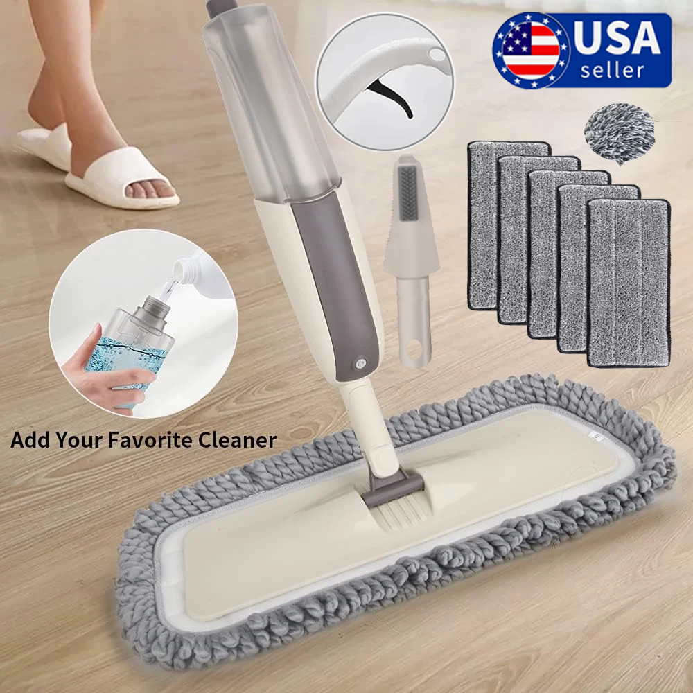 360° Spray Mops for Floor Cleaning with 5 Washable Pads, Wet Dry Microfiber Mop