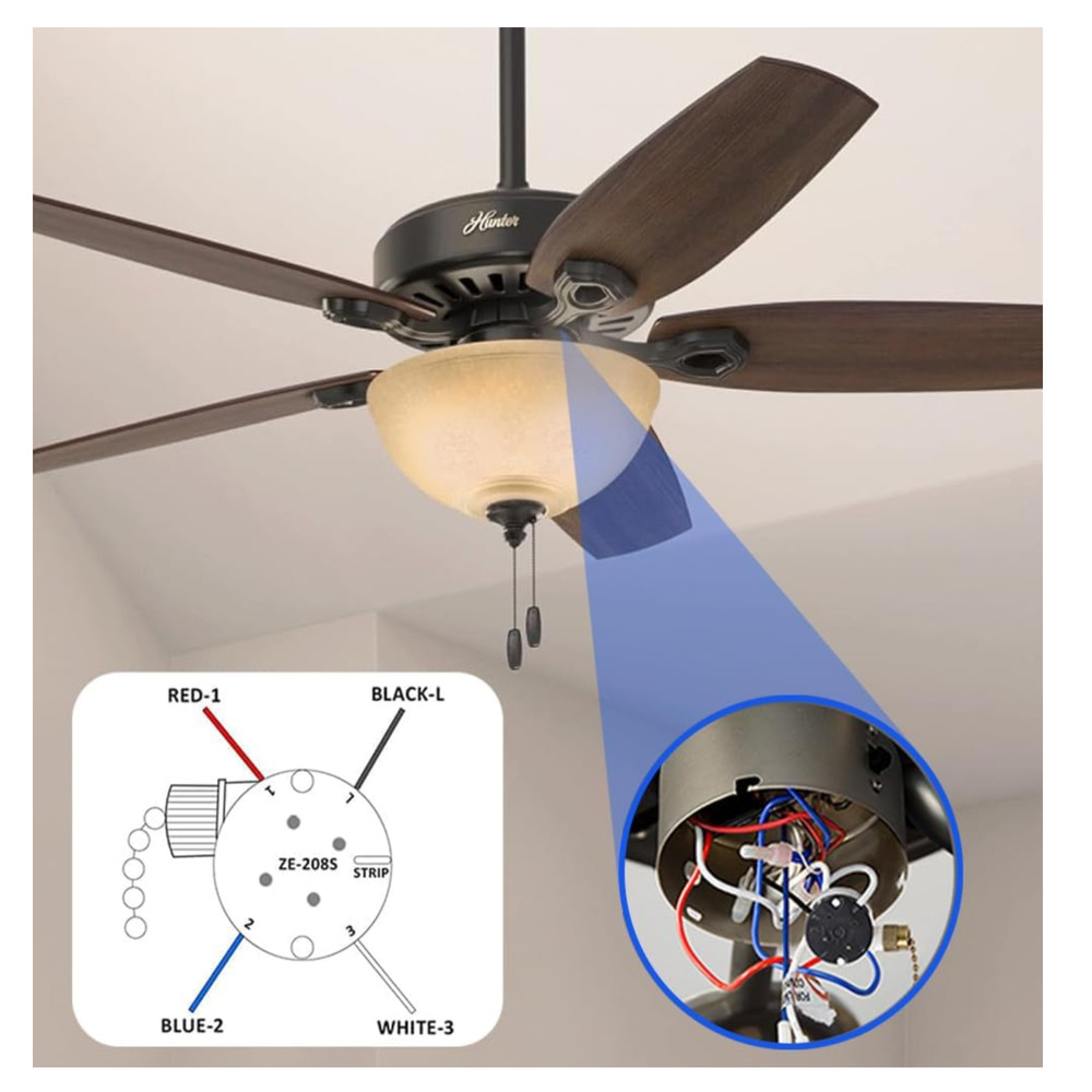 Ceiling Fan Switch Zing Ear ZE-208s E89885 3 Speed 4 Wire Pull Chain Switch Fan