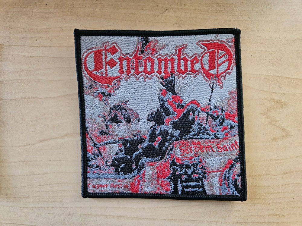 ENTOMBED, SEW ON WOVEN PATCH BLACK BORDER