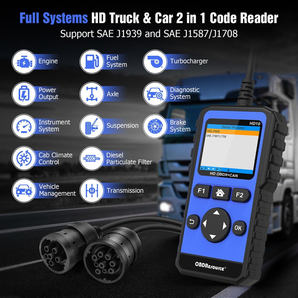 HEAVY DUTY DIESEL TRUCK DIAGNOSTIC SCANNER TOOL CODE READER PETERBILT KENWORTH