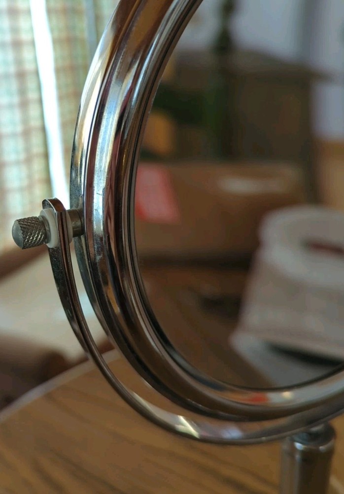Vintage Chrome Vanity Makeup Regular & Magnifying Mirror Double Sided Table