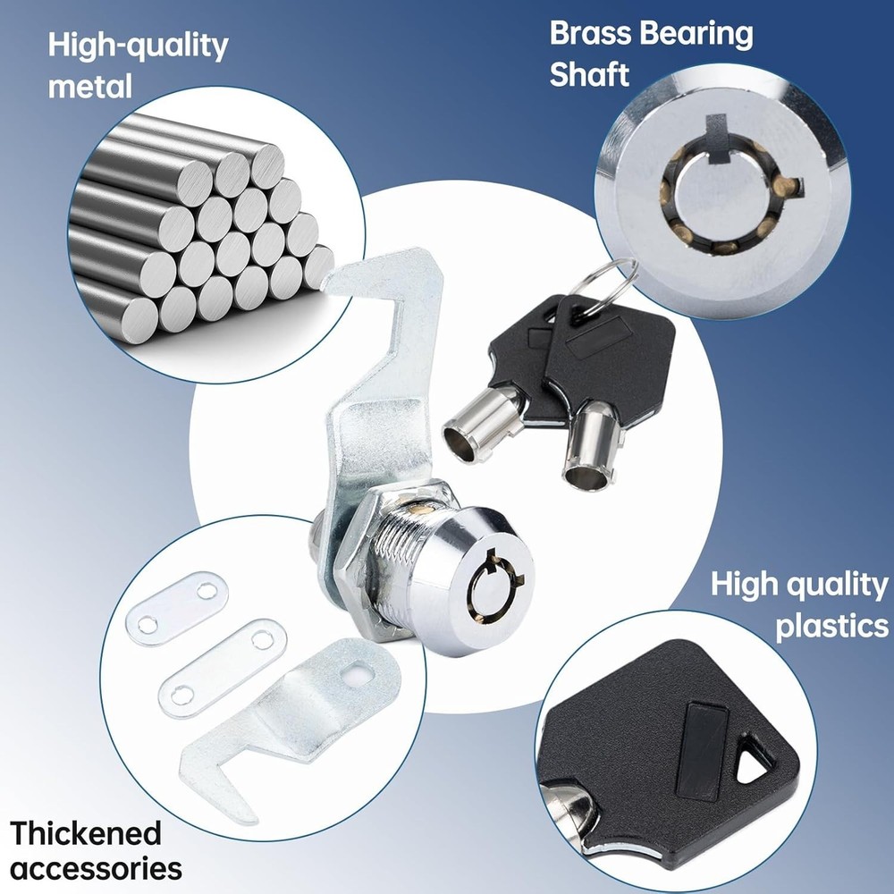 Silver Tool Box Locks with Keys for Craftsman, 5/8" Cam Lock Replacement, 2 Sets