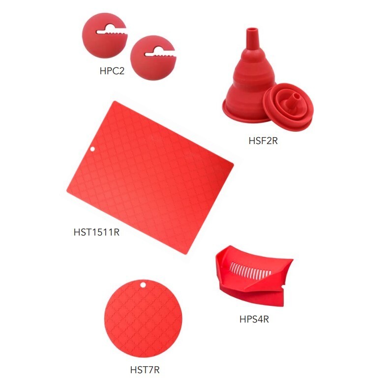 TableCraft Silicone 7pc Kitchen Tool & Trivet Set - Red