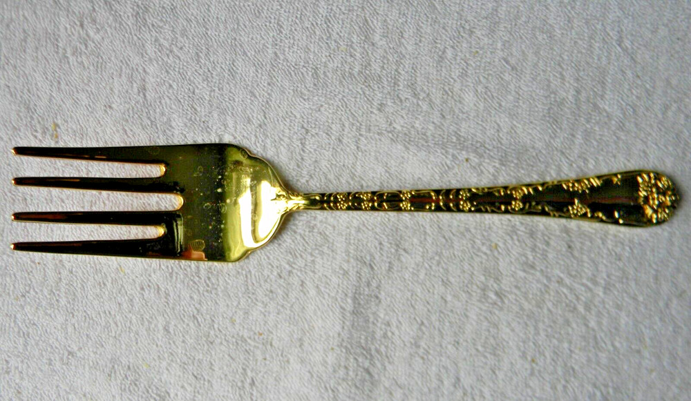 Wm Rogers & Son Cold Meat Fork ~ ENCHANTED ROSE ~ Gold Plated
