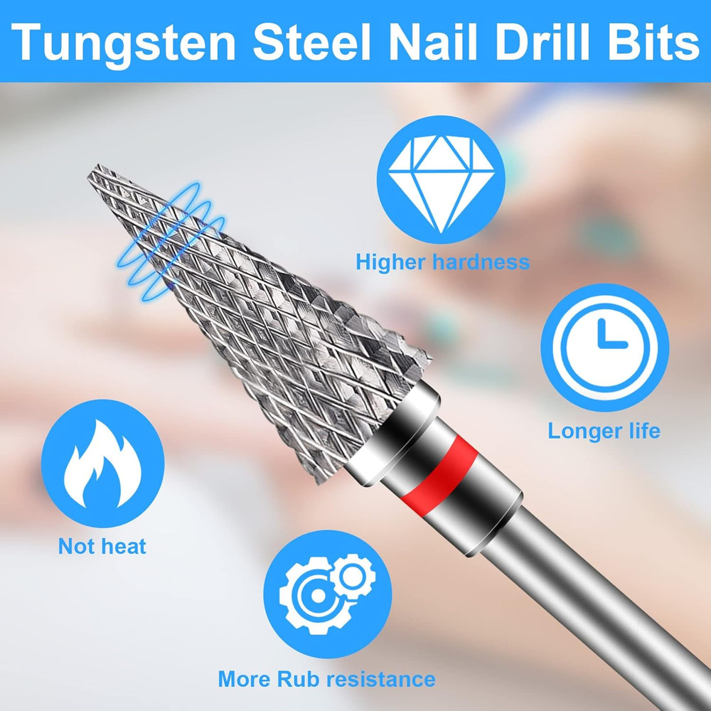 2 Pack Nail Drill Bits for Acrylic Nails, 3/32" Shank Drill Bits for Nails Profe