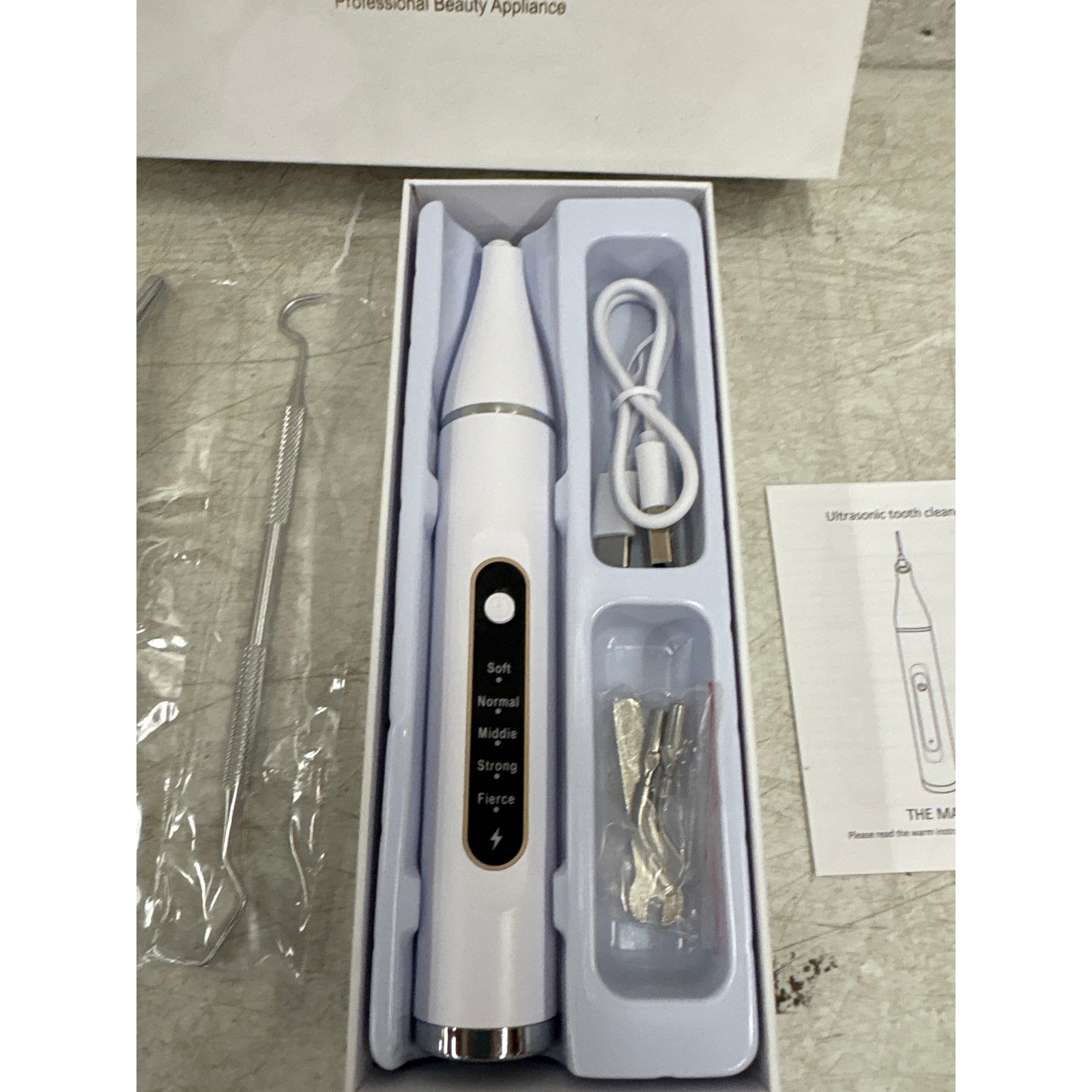 Ultrasonic Tooth Cleaner Tartar Plaque Remover Electric Dental Whiten Kit WHITE