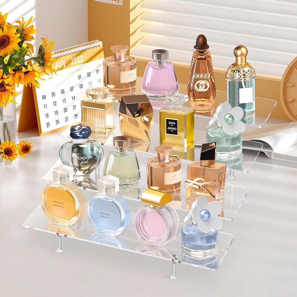 Acrylic Display Riser Stand Shelf Clear 4 Tier Cupcake Stand Perfume Display ...