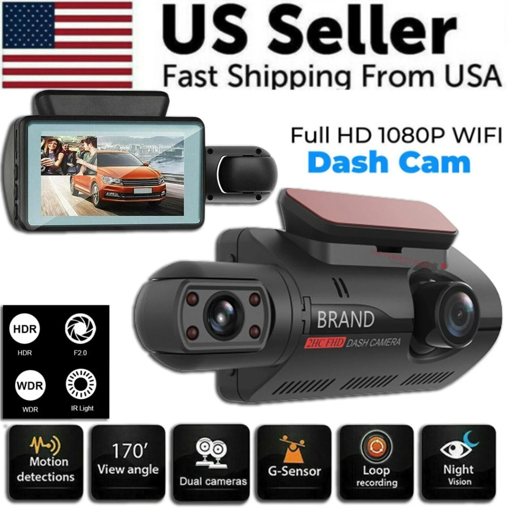 1080P Dual Lens Dash Cam Car DVR | Front & Inside Camera | G-Sensor | Loop Recor