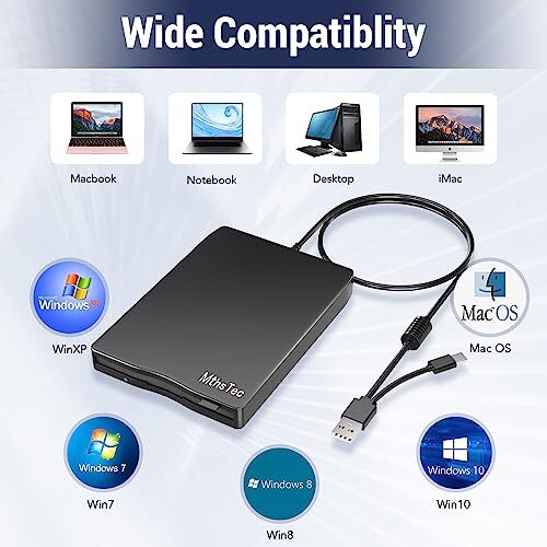 USB Floppy Drive External 3.5" USB & -C External Floppy Disk Drive Portable 1...