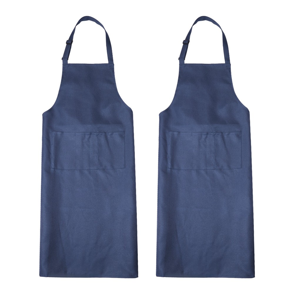 2Pack Kitchen Cooking Aprons Adjustable Chef Apron with 3 Pockets Navy Blue