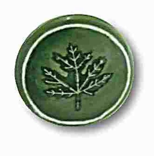 1-1/4" Maple Leaf Ceramic Knob Glossy Forest Green