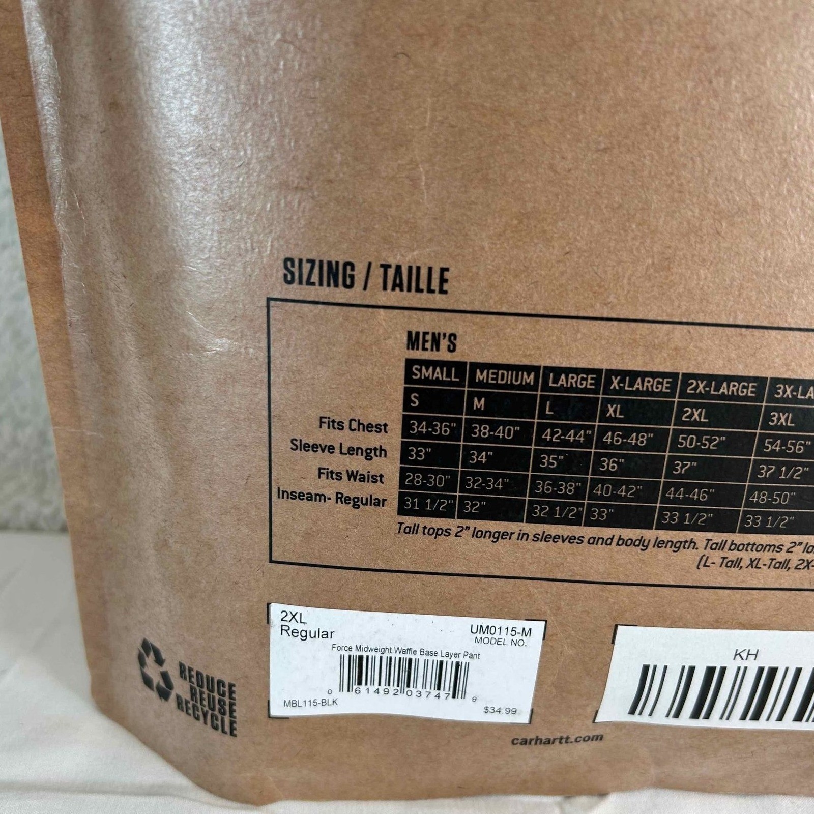 Carhartt Mens Force Midweight Waffle Base Layer Pants 2XL New in Package New