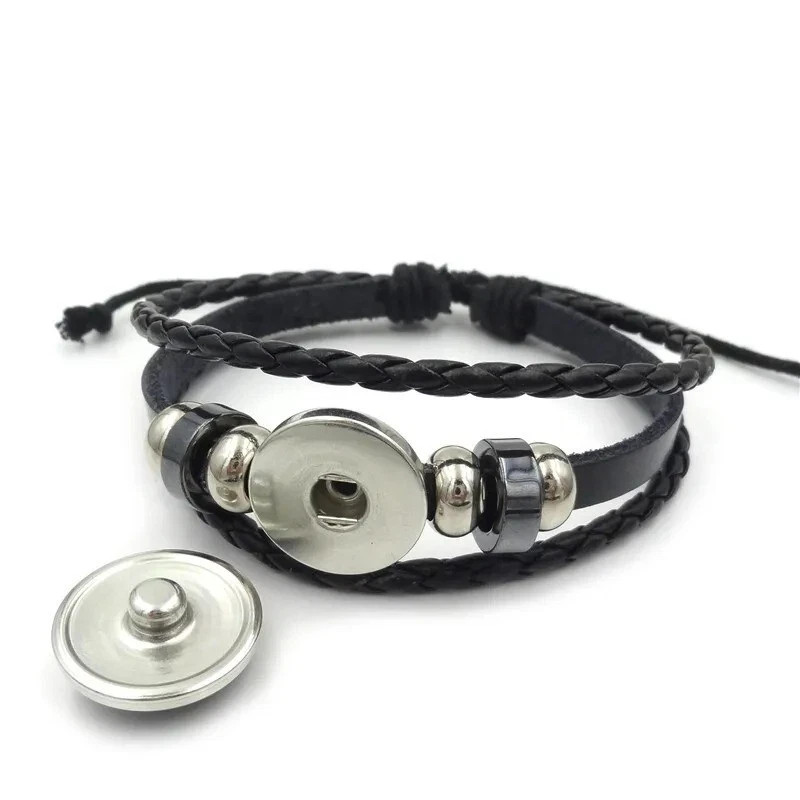 Pokemon Mega Evolution Stone Snap Weave Leather Adjustable Bangle Charm Bracelet