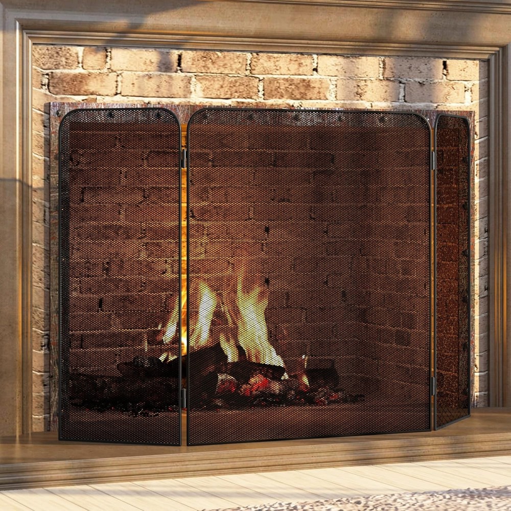 3-Panel Metal Fireplace Screen for Fireplace Fire Spark Guard Grate