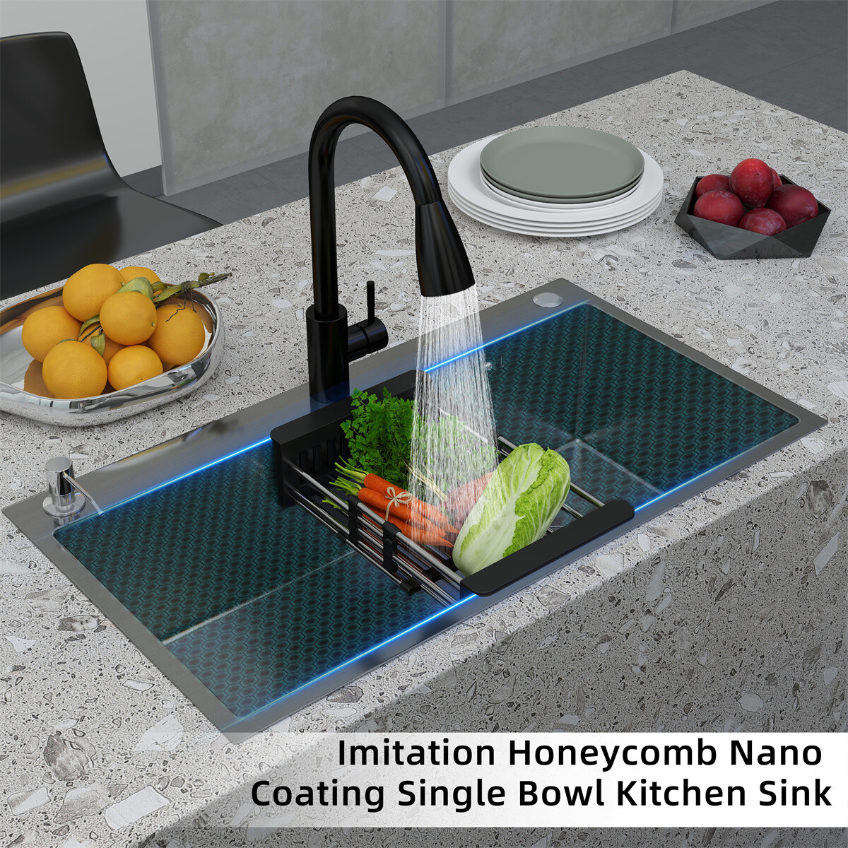 Black Drop In Kitchen Sink Workstation 28/30/32 Inch Single Bowl Stainless Steel