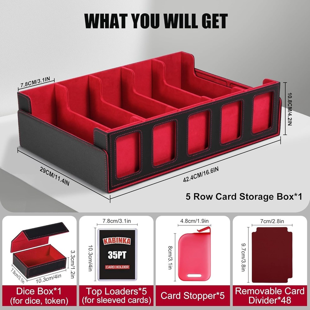Sturdy Plastic Trading Card Storage Box with Commander Display and Accessories