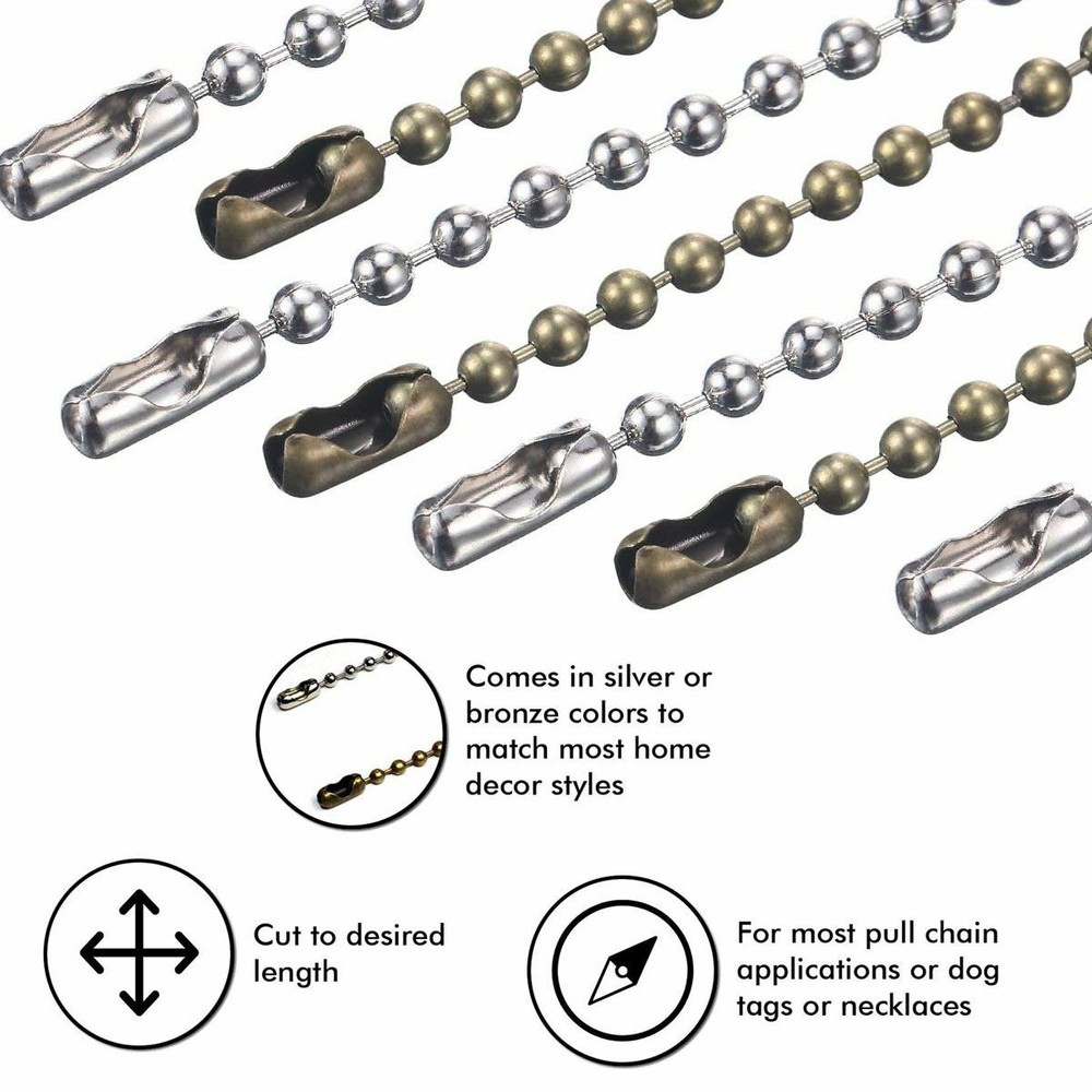 10Ft Ceiling Fan Pull Chain Beaded Extension Set Keychain Light Connectors Decor