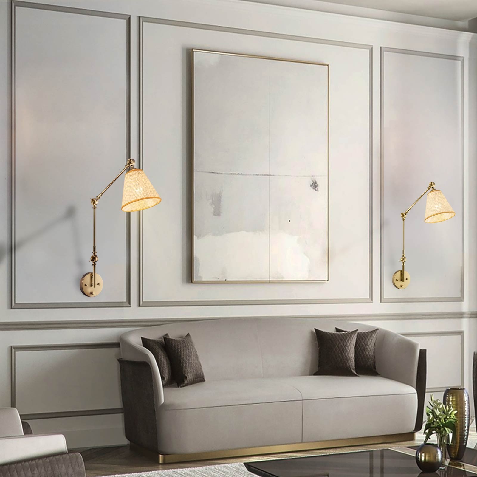 2pcs Vintage Gold Swing Arm Wall Sconce Dimmable Adjustable Arm for Reading