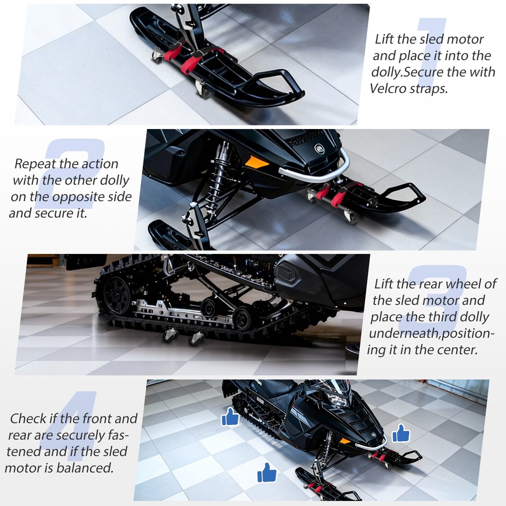 3PCS Snowmobile Dolly System Set 1500 Lbs Black 12 Wheels