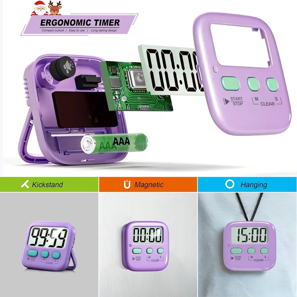 2 Pack Digital Countdown Timers - Loud & Silent Modes for Kitchen & Classroom