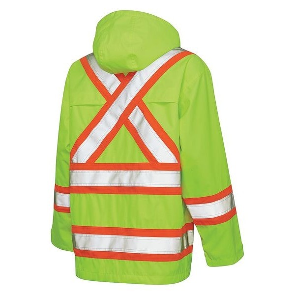 Tough Duck S37211 Rain Jacket, Polyester, Polyurethane, Class 3 Type R, Green,