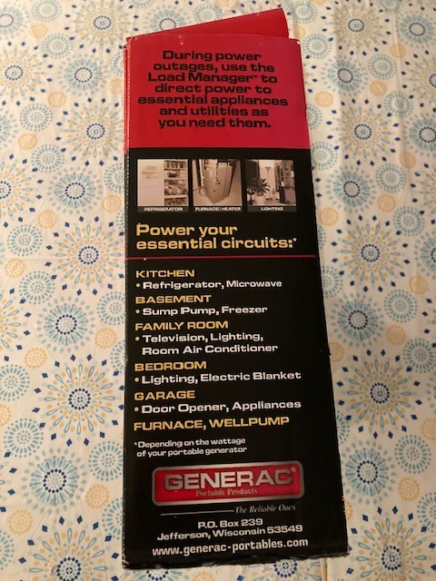 Generac Portable Generator Power Transfer System With Load Manager Model 1276-1
