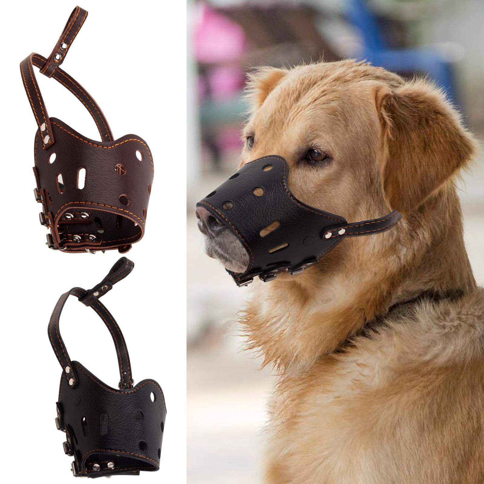 Large Medium Dog Pet Leather Muzzle Mouth Cover Anti Barking Biting Chewing Mask